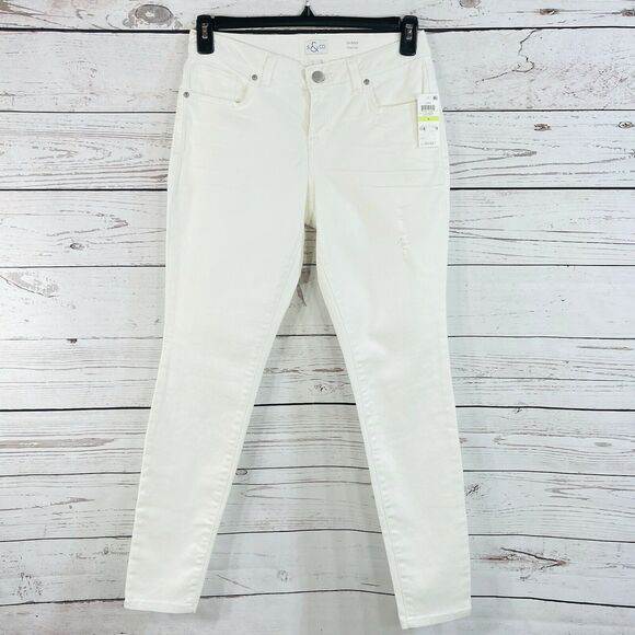 Style & Co SZ 4 Skinny Jeans Low-Rise Distressed 5-Pockets White - S & Co New - Picture 1 of 7